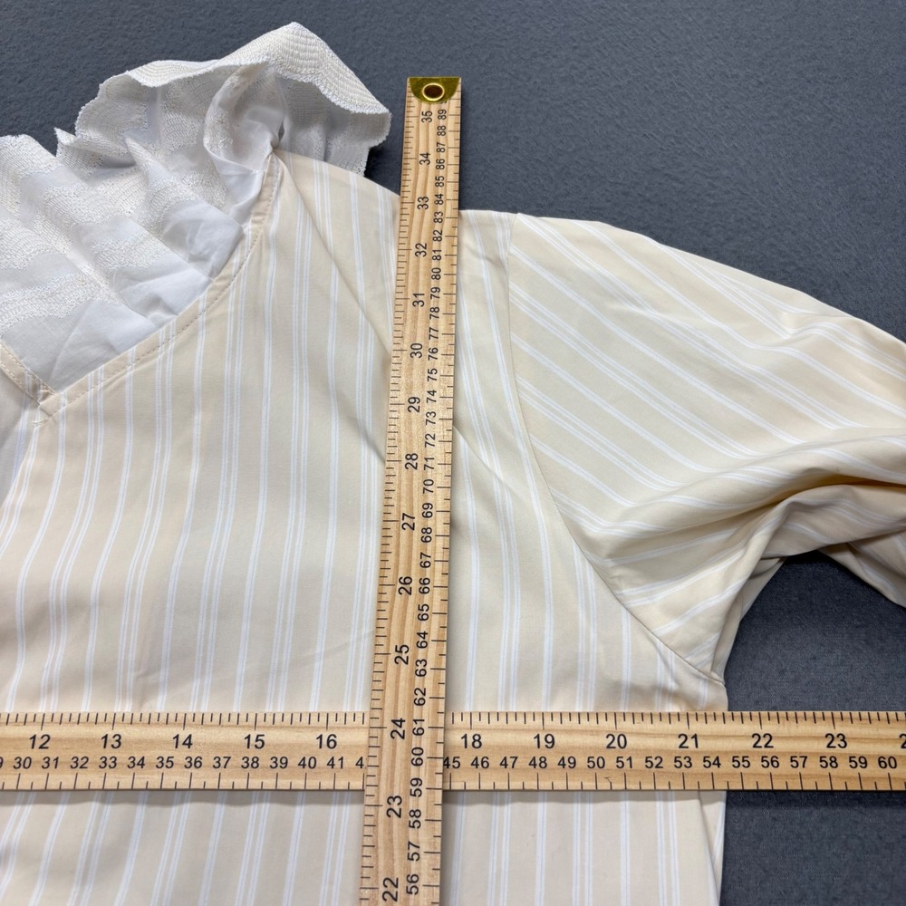 Sandro Cintia Gathered Striped Cotton Mini Shirt Dress Ruffle Collar‎ Size 40 - Picture 6 of 14